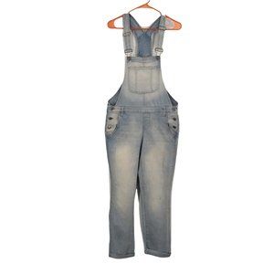 LEI Womens Light Blue Wash Distressed Denim Overalls, size Medium
